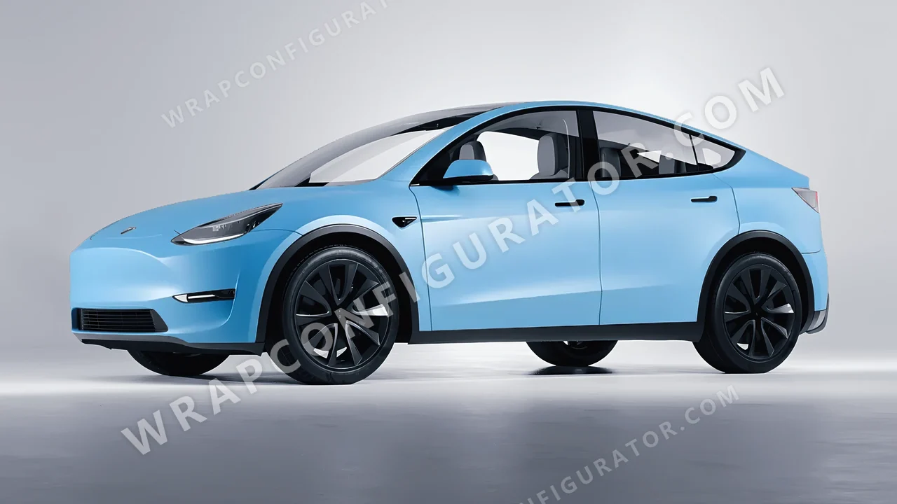 Blue Tesla Model Y 2020 wrapped in KPMF Matt Palladian Blue K75517