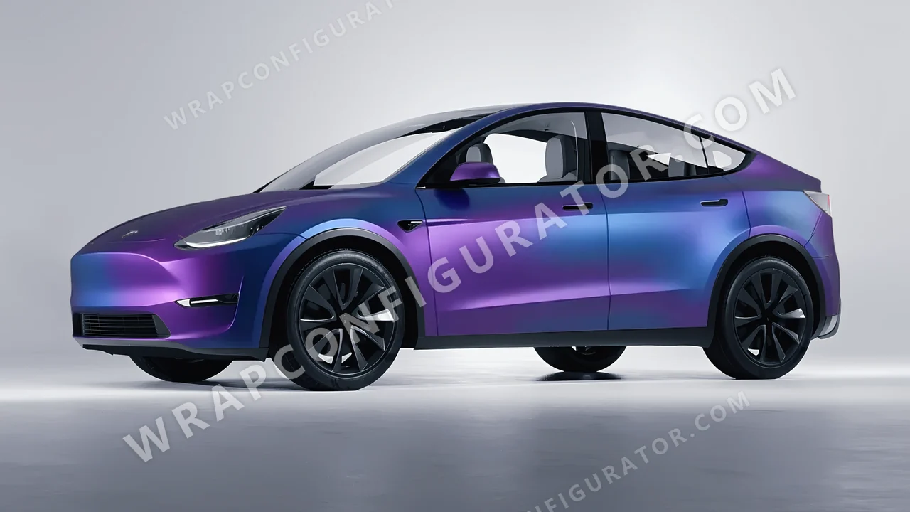 Blue Tesla Model Y 2020 wrapped in KPMF Matt Purple Blue Iridescent K75566