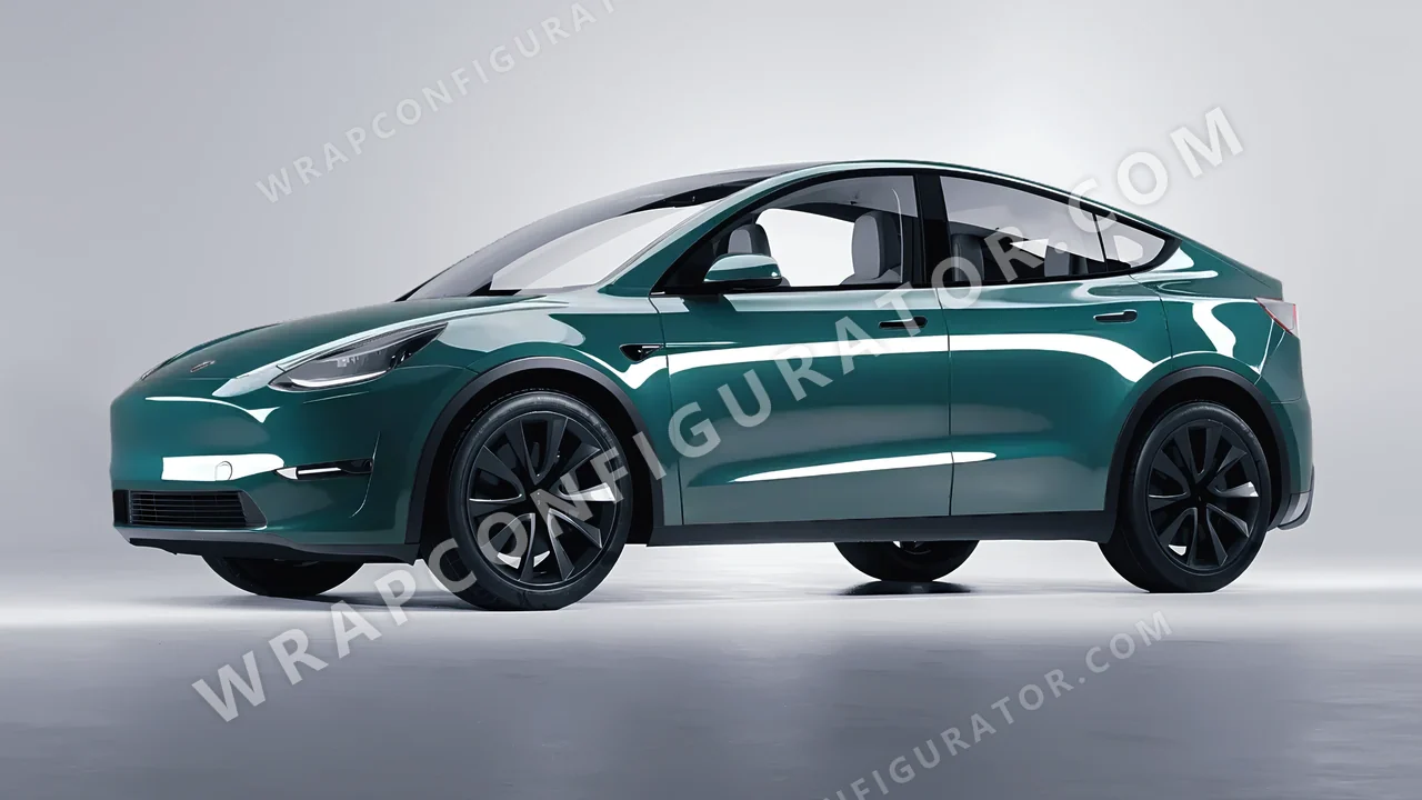 Blue Tesla Model Y 2020 wrapped in KPMF Tidal Teal K75413