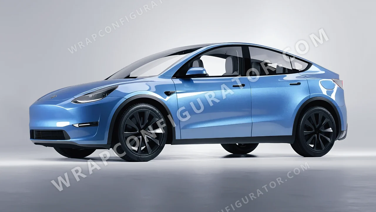 Blue Tesla Model Y 2020 wrapped in ORACAL Azure 970RA-197G