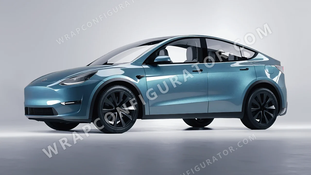 Blue Tesla Model Y 2020 wrapped in ORACAL Ballistic Blue 970RA-571G