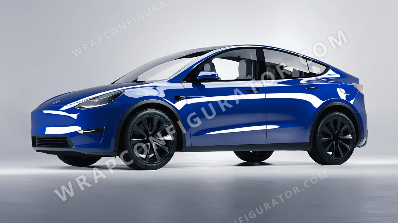 Blue Tesla Model Y 2020 wrapped in ORACAL Blue 970RA-067G