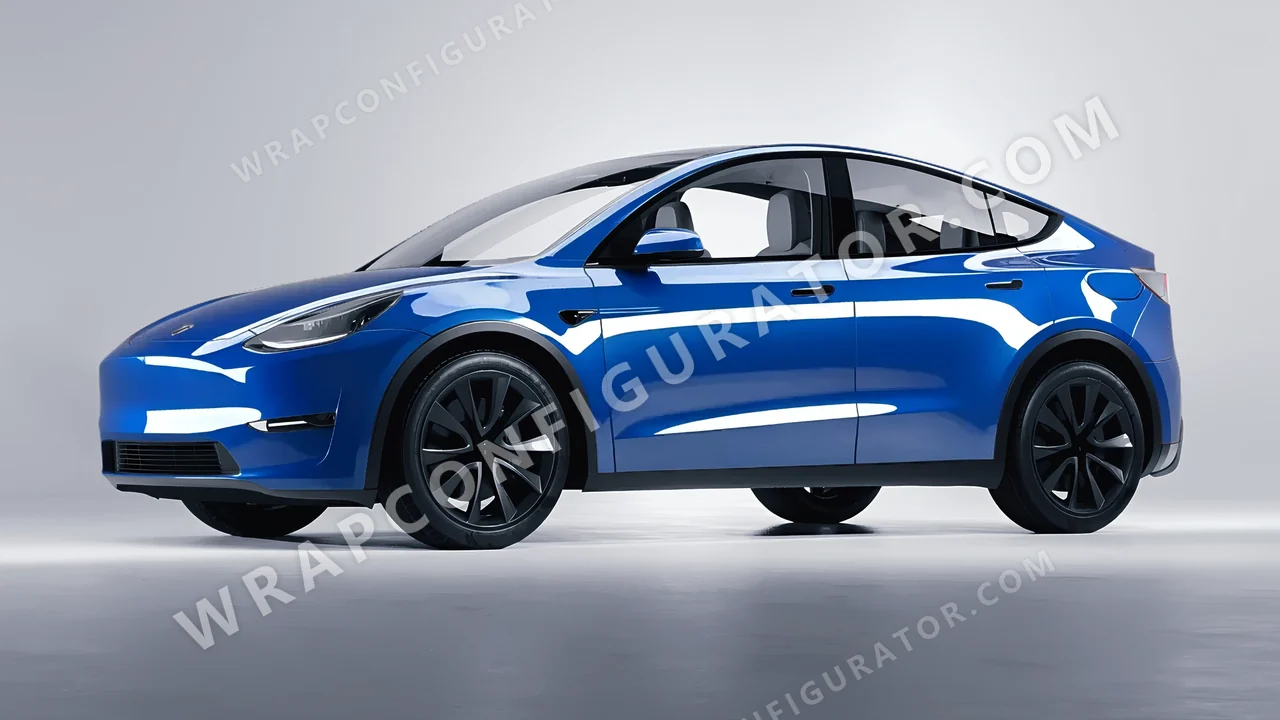Blue Tesla Model Y 2020 wrapped in ORACAL Fjord Blue 970RA-547G