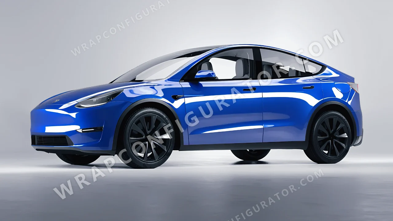 Blue Tesla Model Y 2020 wrapped in ORACAL Glacier Blue 970RA-555G