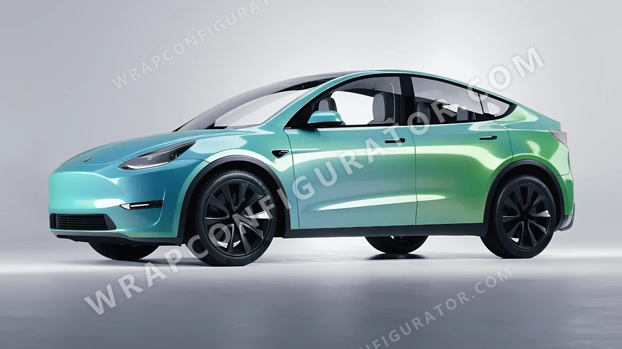 Blue Tesla Model Y 2020 wrapped in ORACAL Gloss Aquamarine 970RA-318G