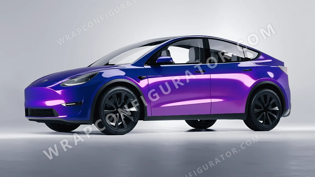 Blue Tesla Model Y 2020 wrapped in ORACAL Gloss Ultramarine Violet 970RA-319G