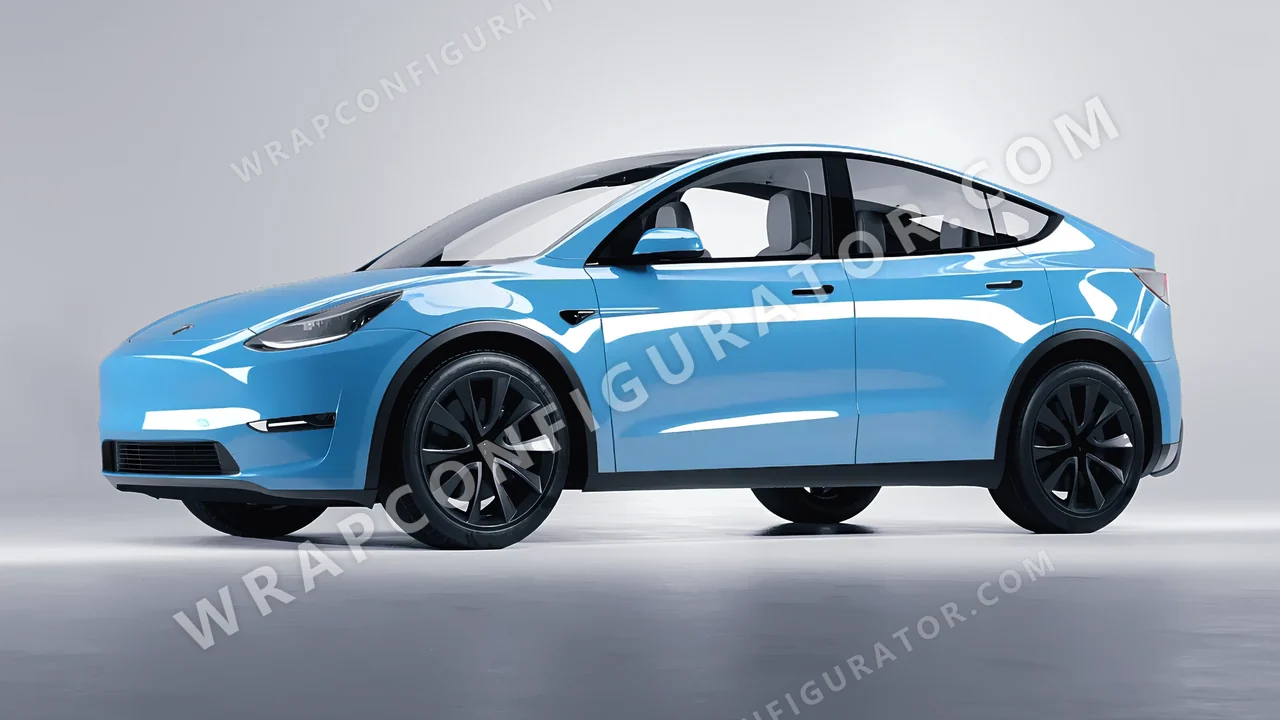 Blue Tesla Model Y 2020 wrapped in ORACAL Ice Blue 970RA-056G