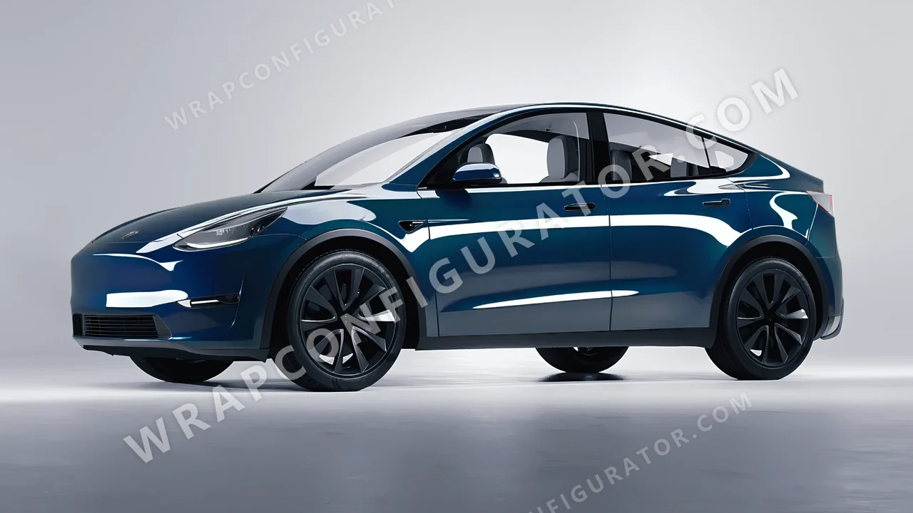 Blue Tesla Model Y 2020 wrapped in ORACAL Indigo Blue 970RA-544G