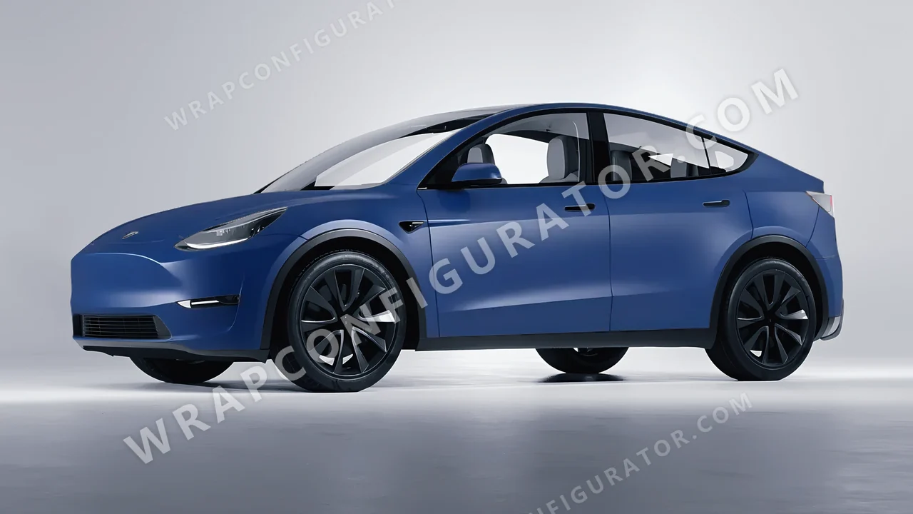 Blue Tesla Model Y 2020 wrapped in ORACAL Indigo Blue 970RA-544M