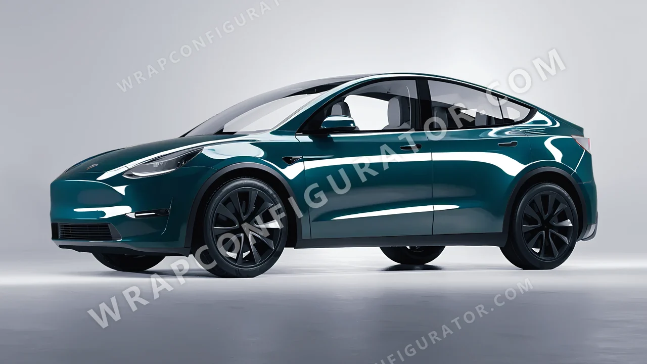 Blue Tesla Model Y 2020 wrapped in ORACAL Juniper 970RA-689G