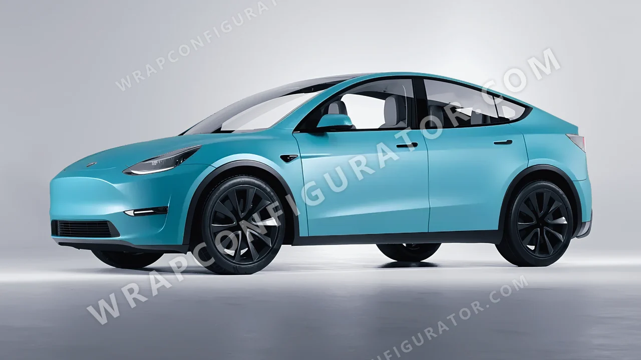 Blue Tesla Model Y 2020 wrapped in ORACAL Lagoon 970RA-553M