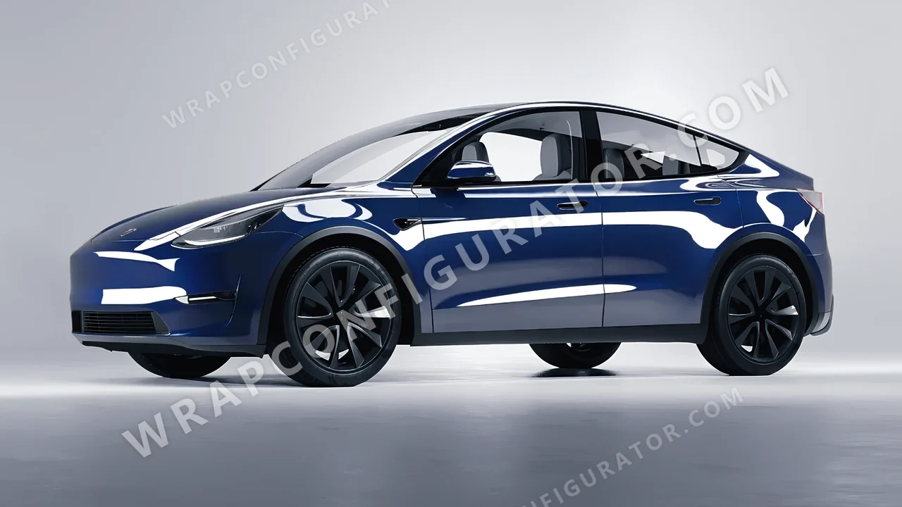 Blue Tesla Model Y 2020 wrapped in ORACAL Light Navy 970RA-564G