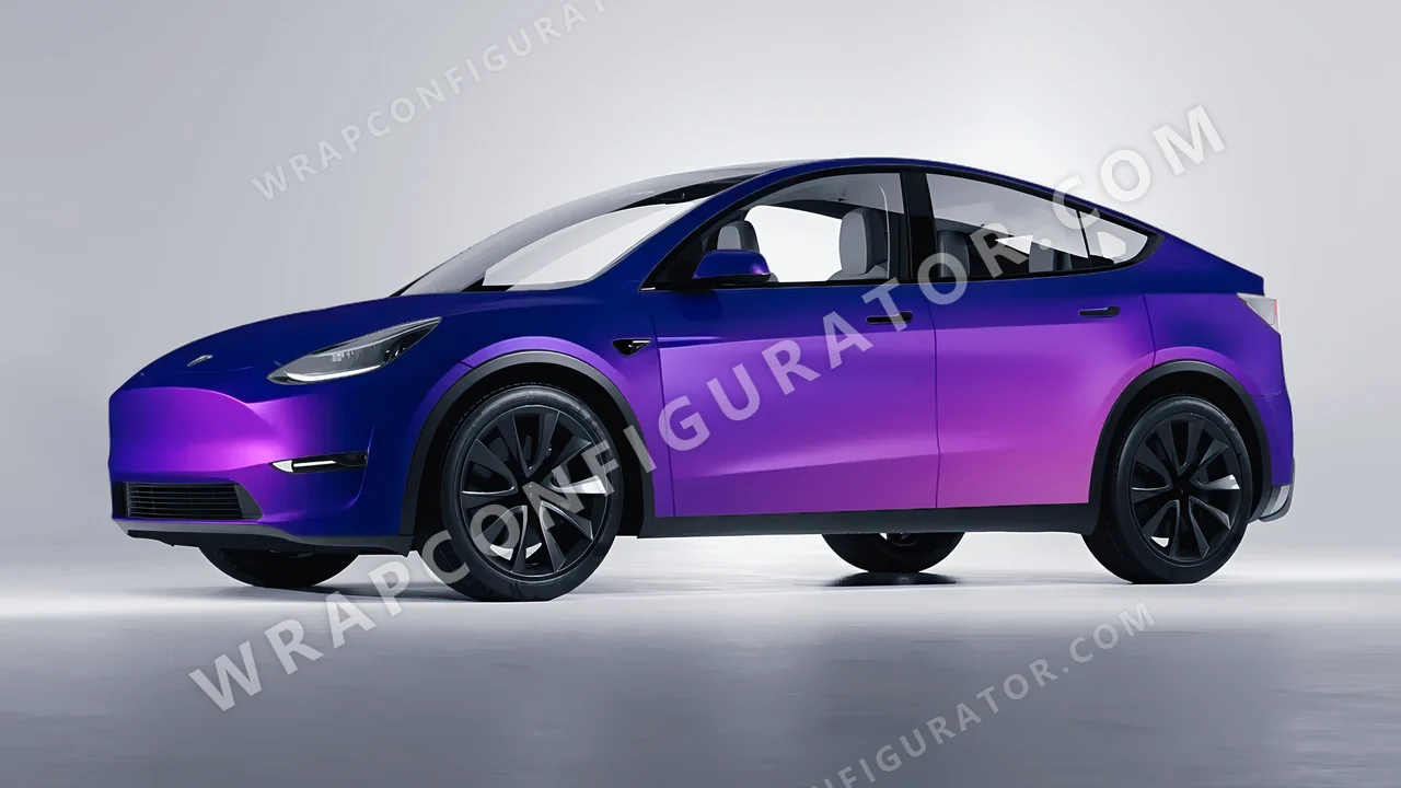 Blue Tesla Model Y 2020 wrapped in ORACAL Matt Ultramarine Violet 970RA-319M