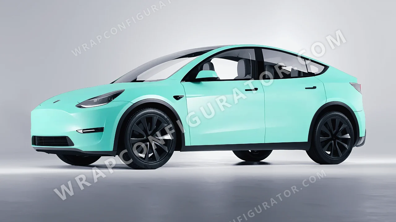 Blue Tesla Model Y 2020 wrapped in ORACAL Mint 970RA-055M