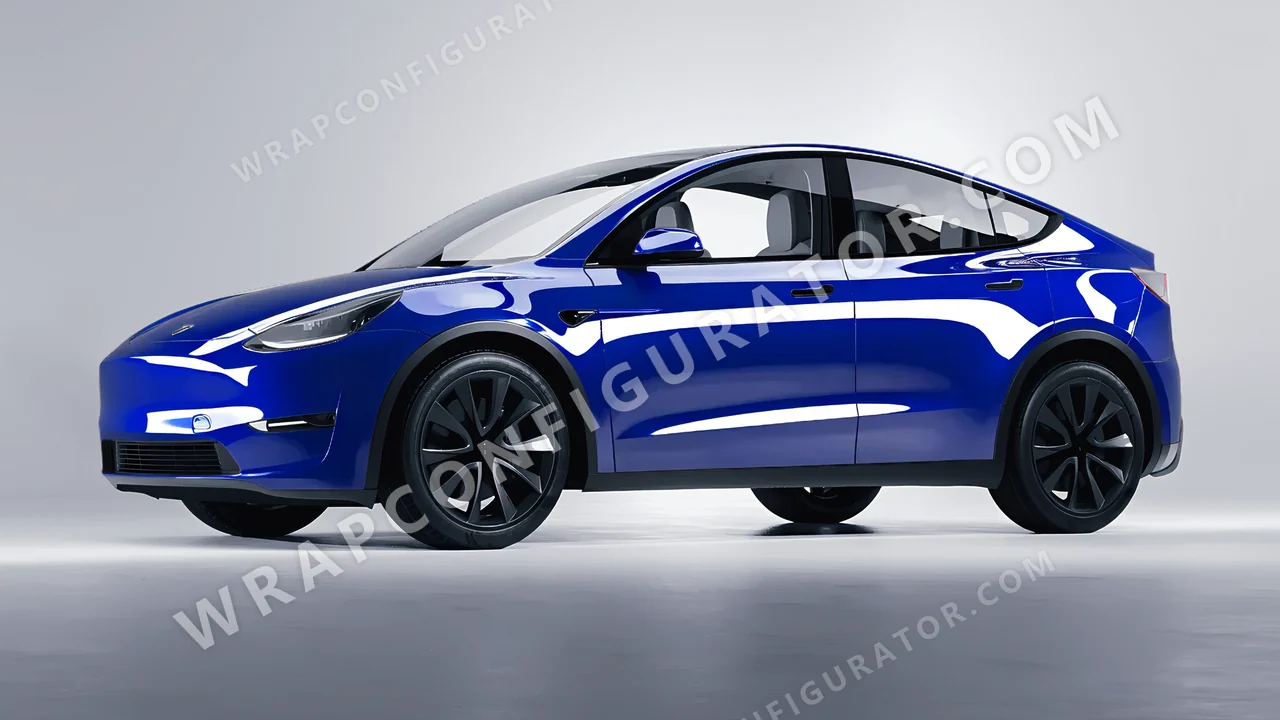 Blue Tesla Model Y 2020 wrapped in ORACAL Night Blue 970RA-511G