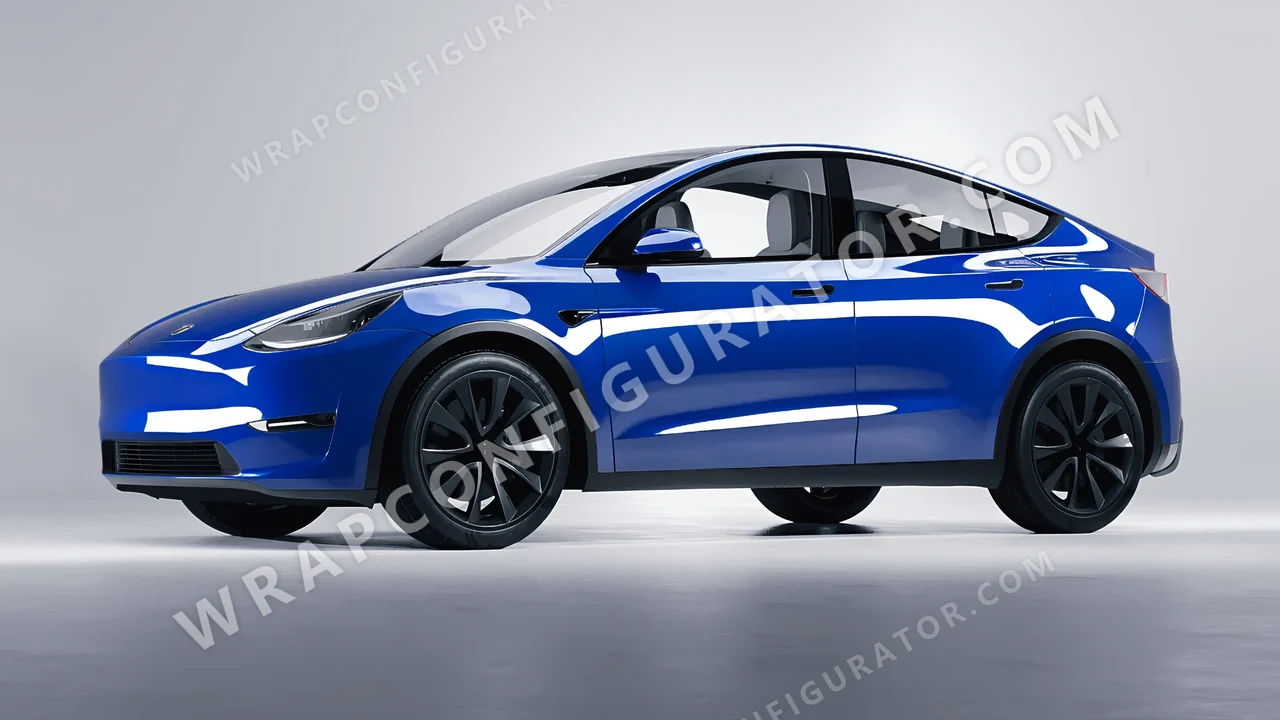 Blue Tesla Model Y 2020 wrapped in ORACAL Sea Blue 970RA-509G