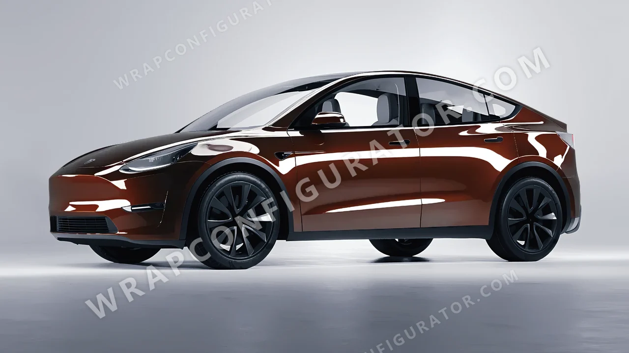 Brown Tesla Model Y 2020 wrapped in Inozetek Dynamic PPF DDE Chocolate DDE103
