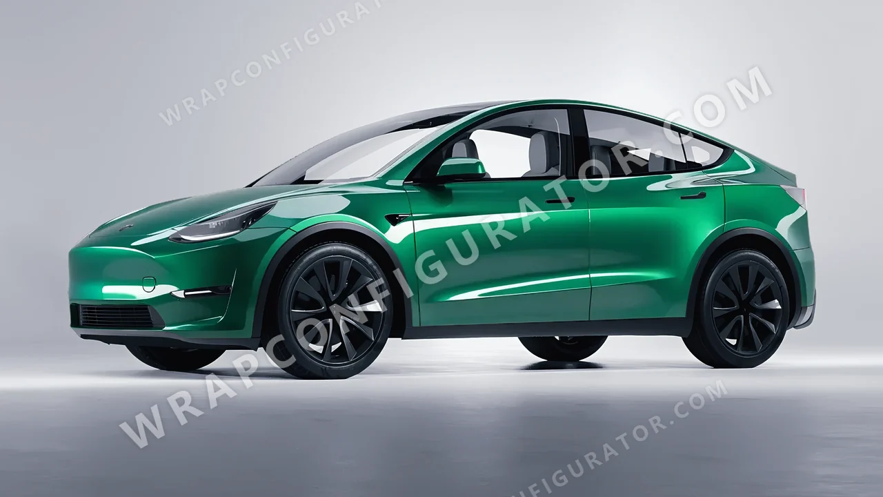 Green Tesla Model Y 2020 wrapped in 3M Gloss Green Envy G336