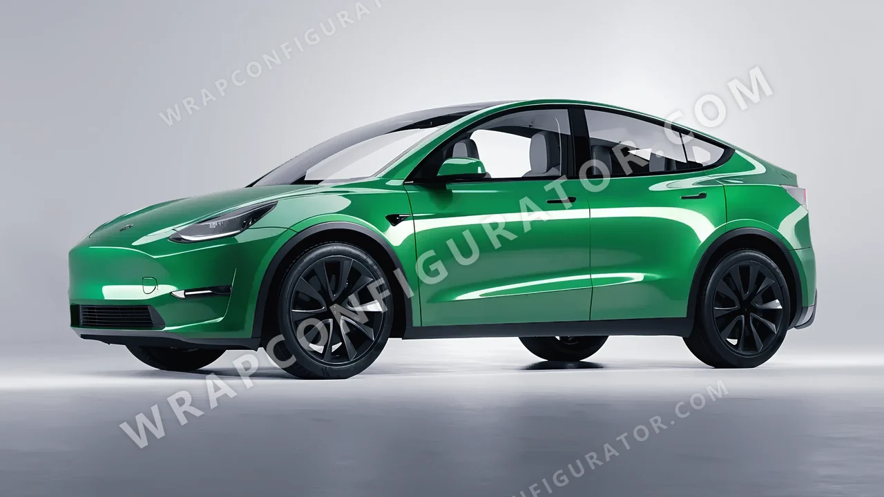 Green Tesla Model Y 2020 wrapped in 3M Gloss Kelly Green G46