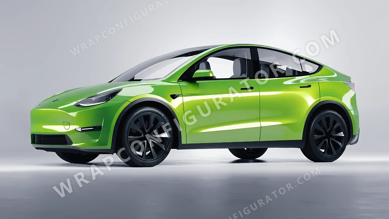 Green Tesla Model Y 2020 wrapped in 3M Gloss Light Green G16