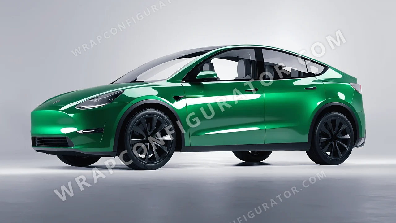 Green Tesla Model Y 2020 wrapped in 3M Green Envy HG336