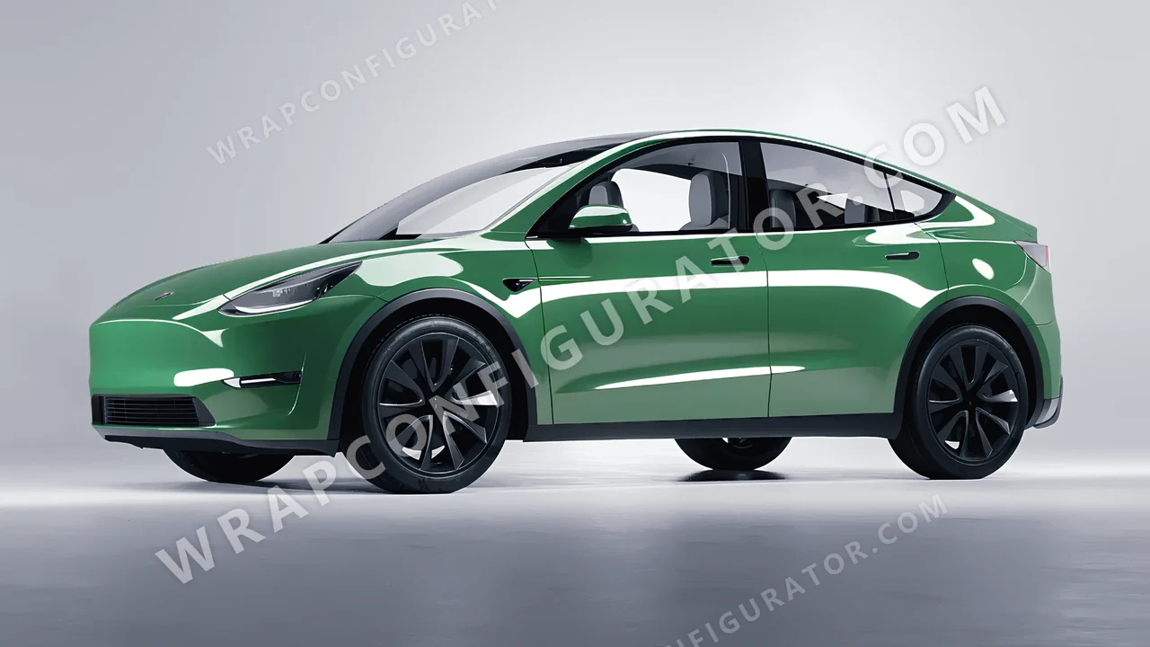 Green Tesla Model Y 2020 wrapped in 3M Mantis Green HG36
