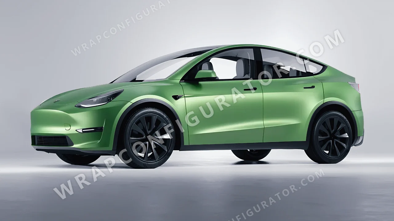 Green Tesla Model Y 2020 wrapped in 3M Satin Apple Green S196