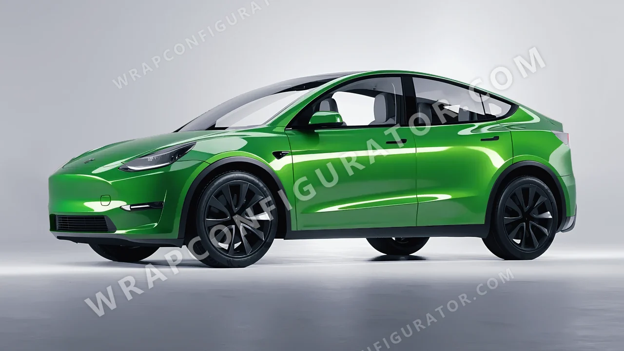 Green Tesla Model Y 2020 wrapped in Avery Dennison Grass Green SW900-758-O