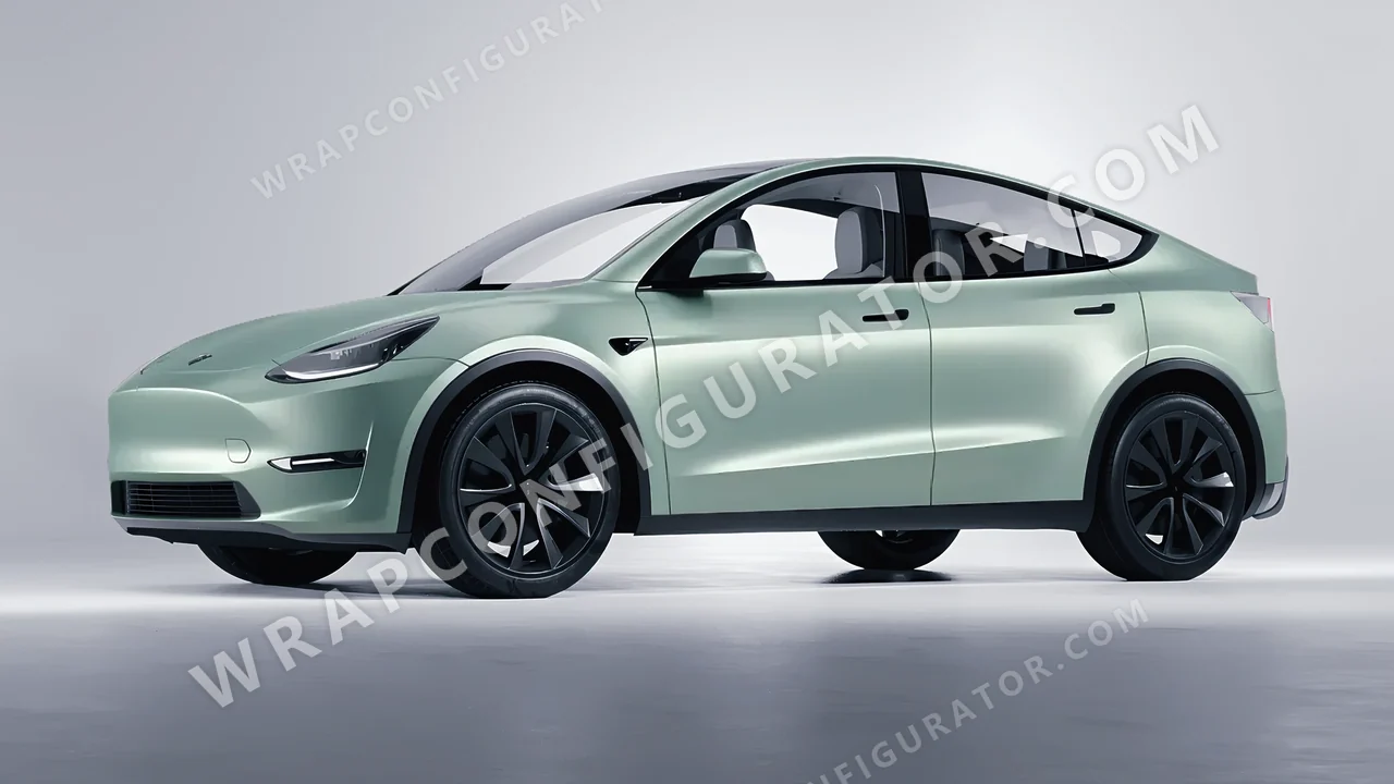 Green Tesla Model Y 2020 wrapped in Avery Dennison Jade SW900-702-O
