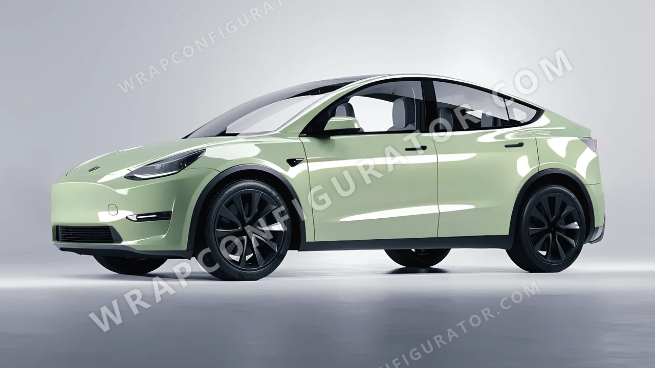 Green Tesla Model Y 2020 wrapped in Avery Dennison Light Pistachio SW900-728-O