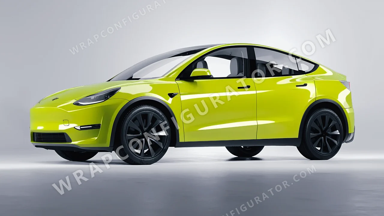 Green Tesla Model Y 2020 wrapped in Avery Dennison Lime Green SW900-731-O