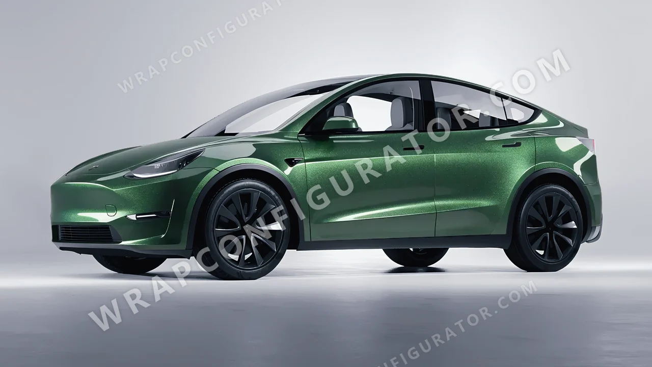 Green Tesla Model Y 2020 wrapped in Avery Dennison Radioactive SW900-762-M