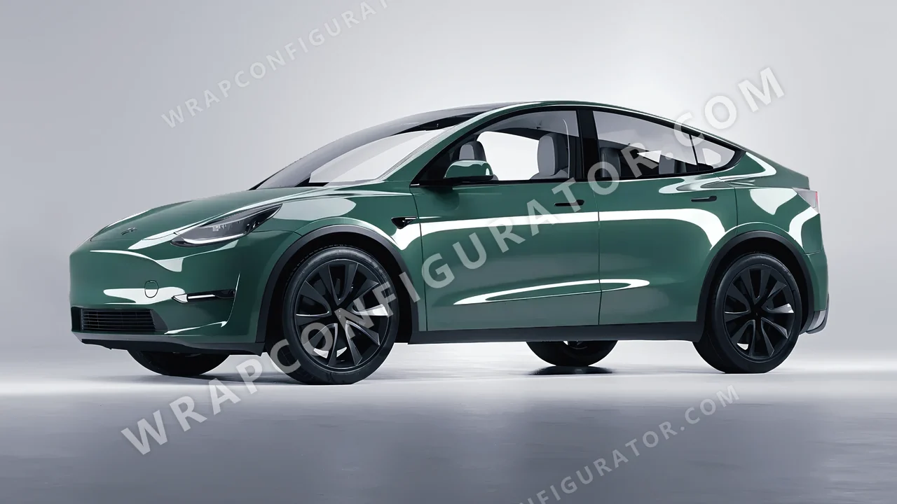 Green Tesla Model Y 2020 wrapped in Avery Dennison Smooth Sage SW900-729-O