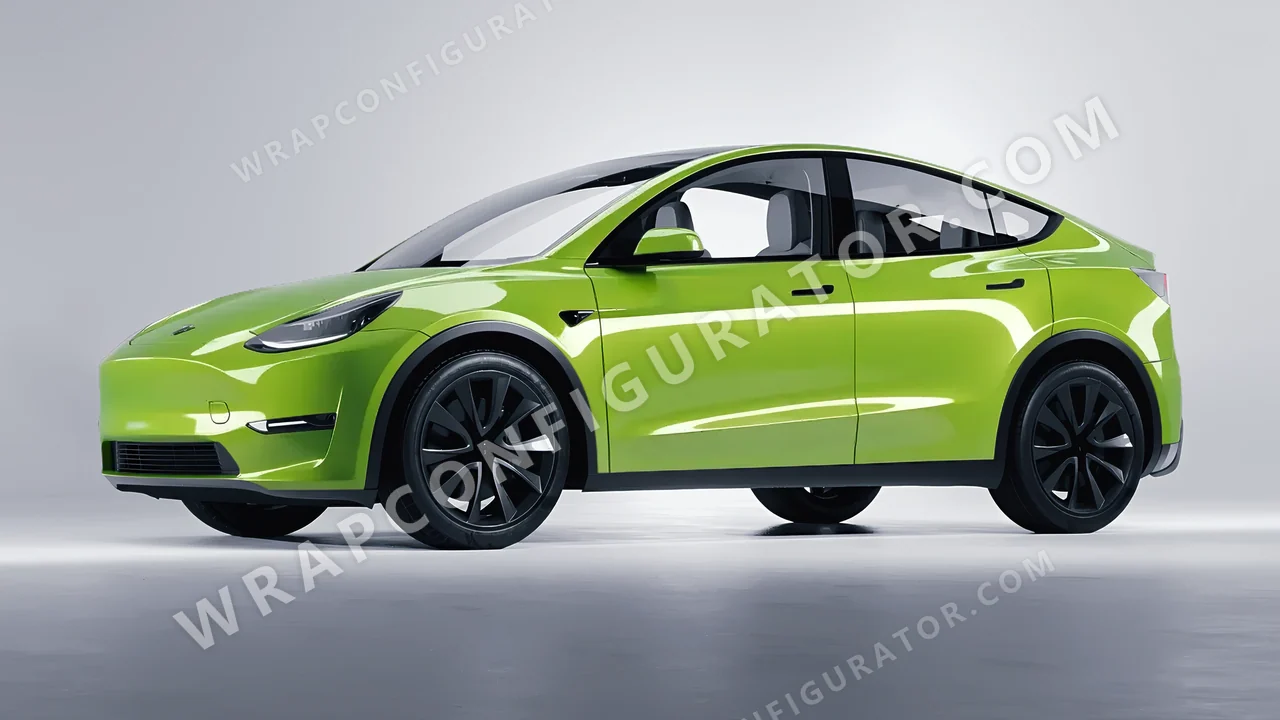 Green Tesla Model Y 2020 wrapped in Avery Dennison Tropical Vacation Green SW900-701-O