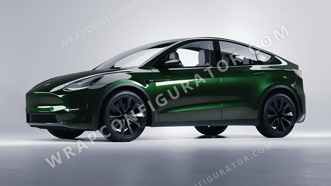 Green Tesla Model Y 2020 wrapped in Colourshield PPF by HyperPro Dark Emerald HGM43-P