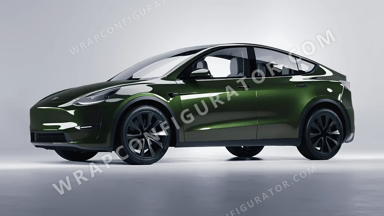 Green Tesla Model Y 2020 wrapped in Colourshield PPF by HyperPro Dark Forest Green HGM74-P