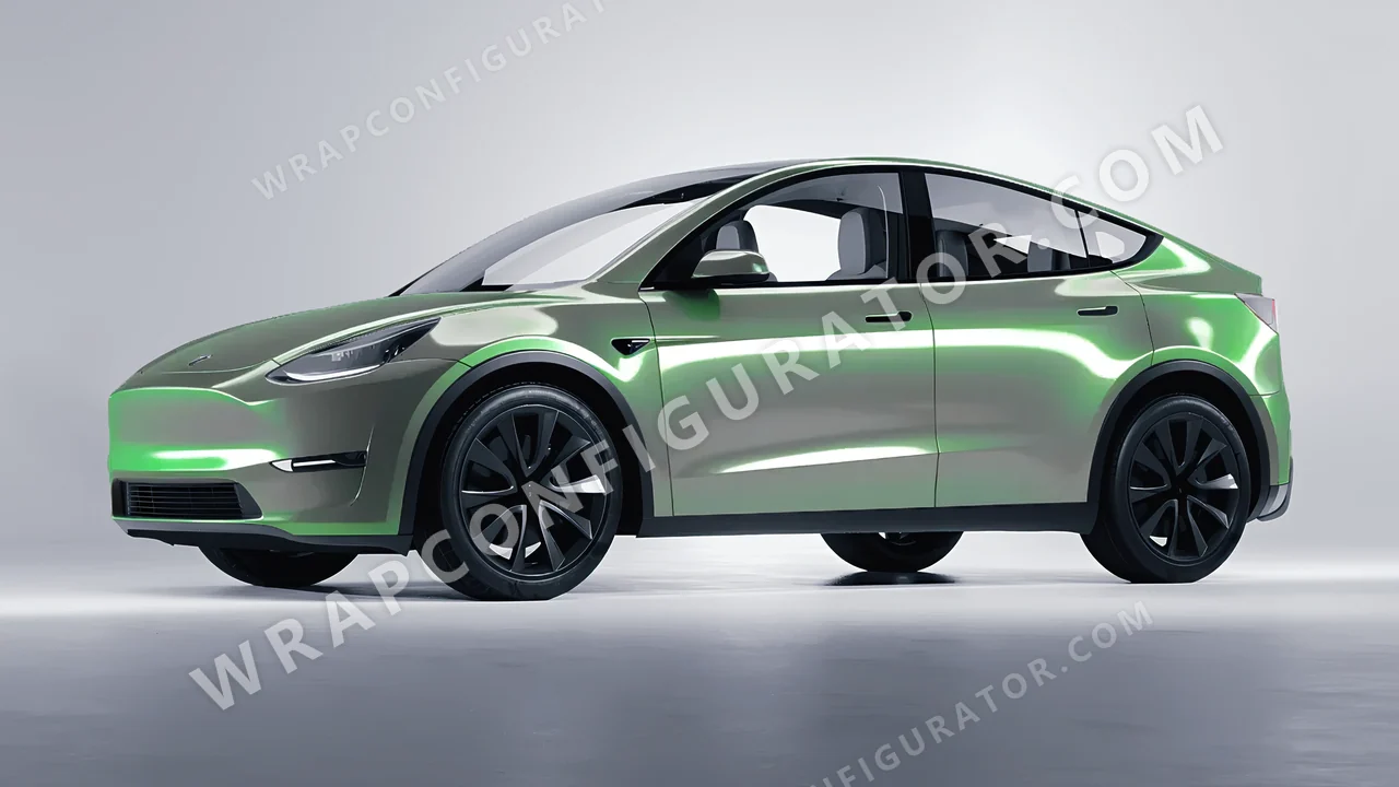 Green Tesla Model Y 2020 wrapped in Colourshield PPF by HyperPro Gray Green CGM10-P