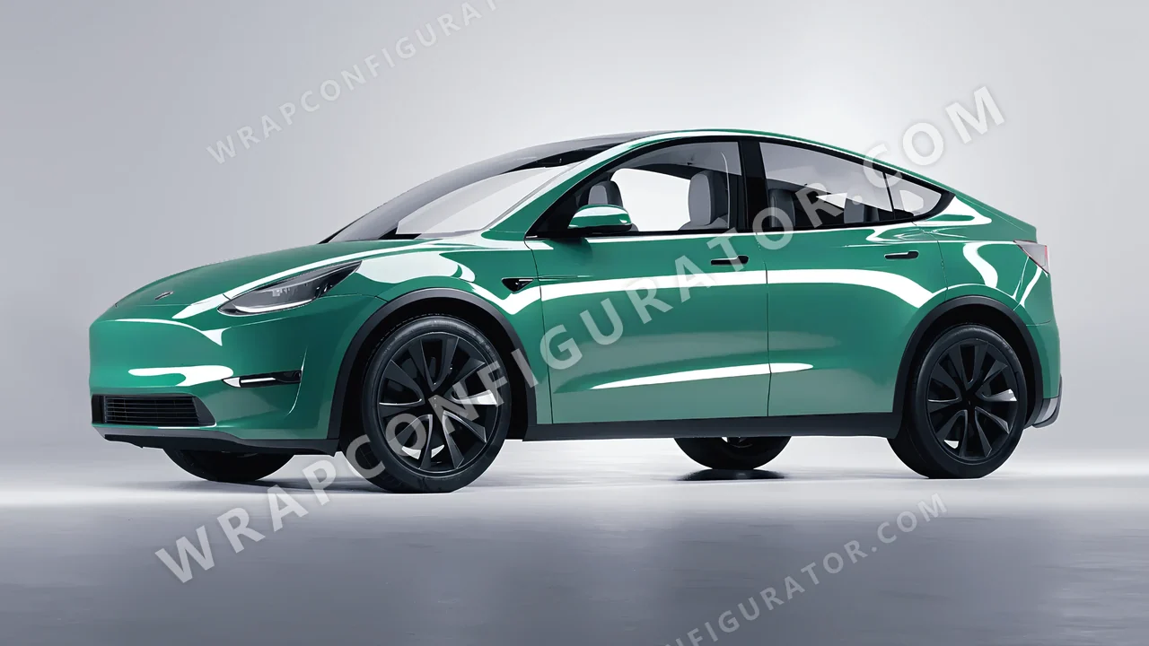 Green Tesla Model Y 2020 wrapped in Colourshield PPF by HyperPro Jade Green HGF93-P