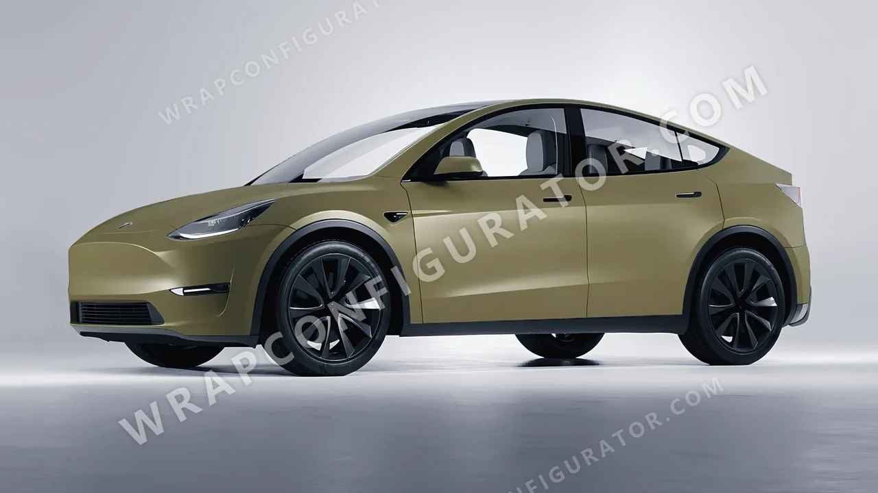 Green Tesla Model Y 2020 wrapped in Colourshield PPF by HyperPro Khaki Green SMF05-P
