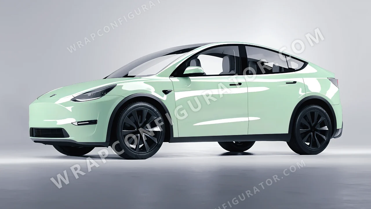 Green Tesla Model Y 2020 wrapped in Colourshield PPF by HyperPro Light Mint Green HGF41-P