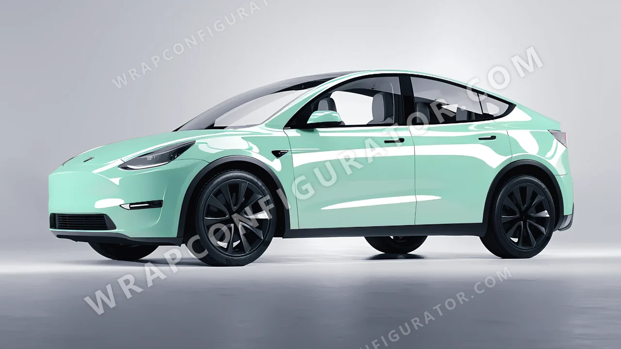 Green Tesla Model Y 2020 wrapped in Colourshield PPF by HyperPro Mint Green HGF80-P