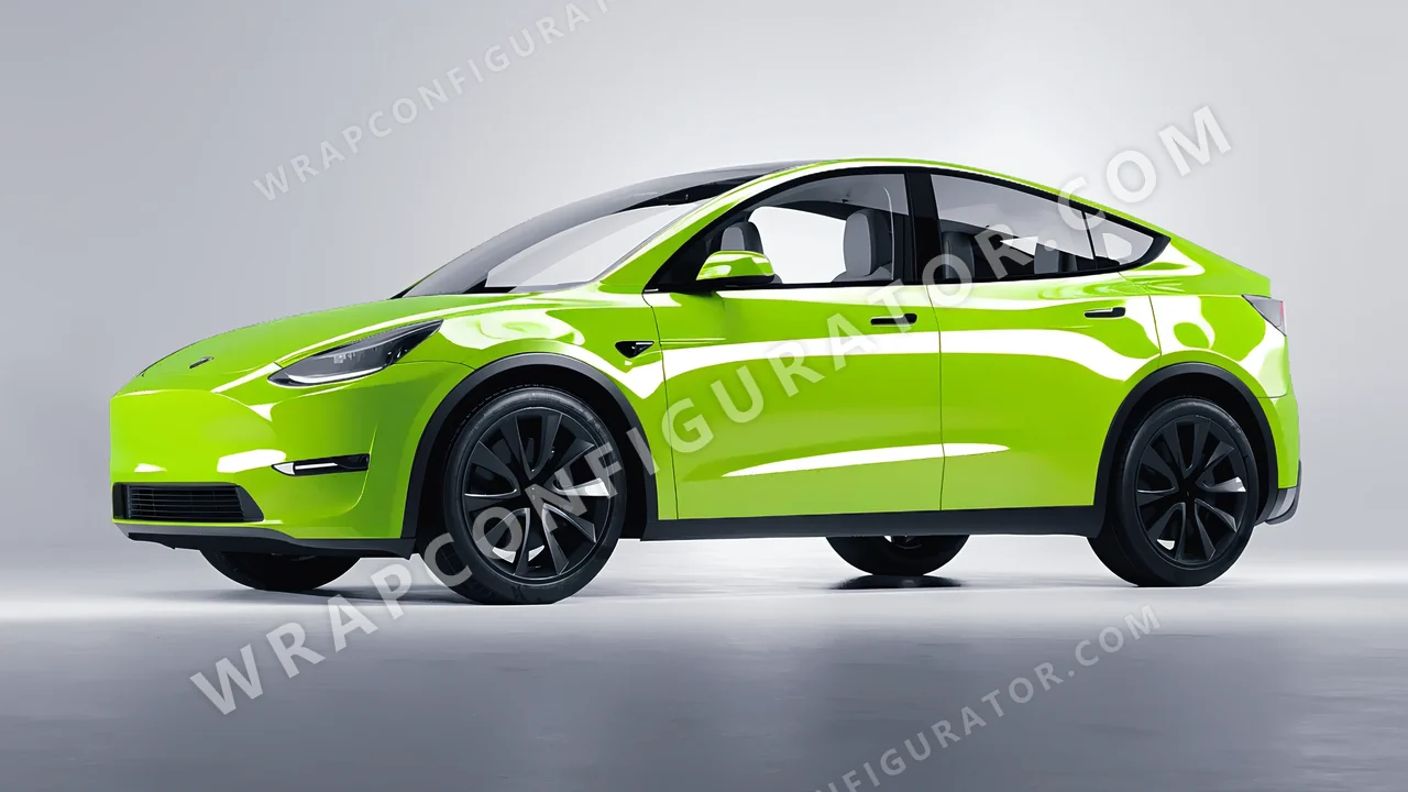 Green Tesla Model Y 2020 wrapped in Colourshield PPF by HyperPro Neon Green HGF76-P