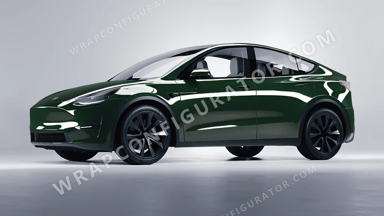 Green Tesla Model Y 2020 wrapped in Colourshield PPF by HyperPro Racing Green HGF84-P