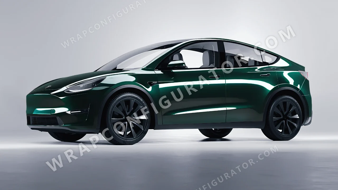 Green Tesla Model Y 2020 wrapped in Colourshield PPF by HyperPro Retro Deep Green HGF31-P