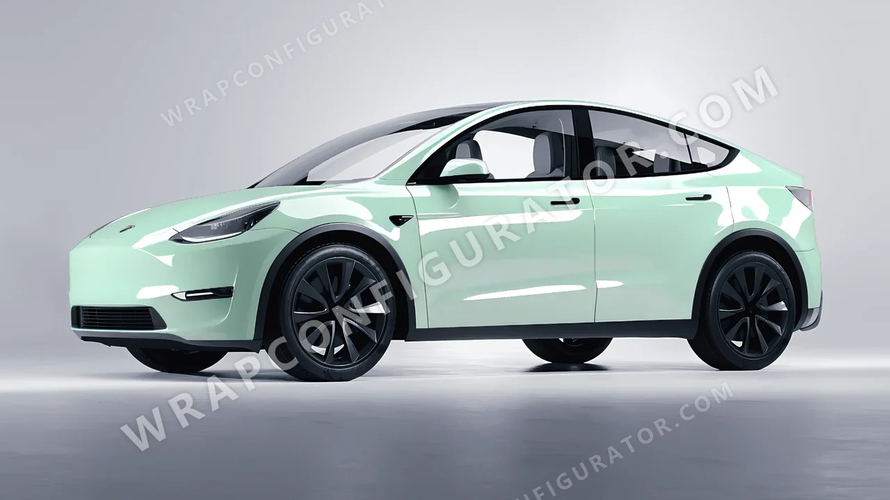 Green Tesla Model Y 2020 wrapped in Inozetek Dynamic PPF Light Mint DPPF934
