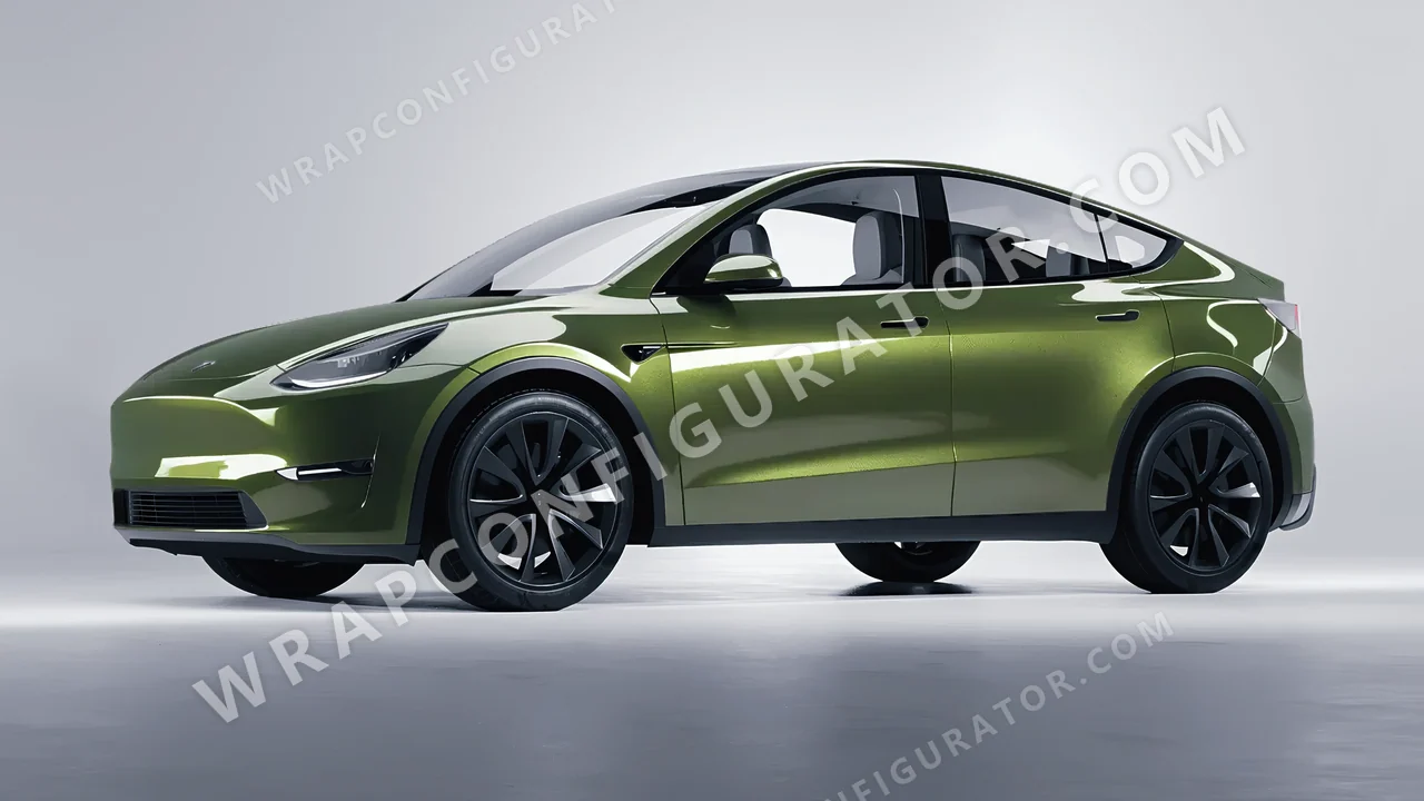 Green Tesla Model Y 2020 wrapped in Inozetek Dynamic PPF Olive DPPF931
