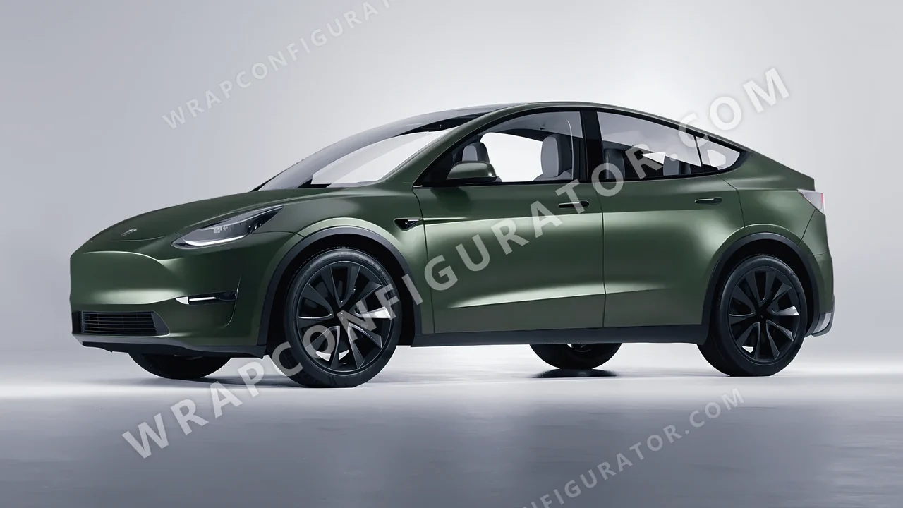 Green Tesla Model Y 2020 wrapped in Inozetek Dynamic PPF Urban British Green URBN101