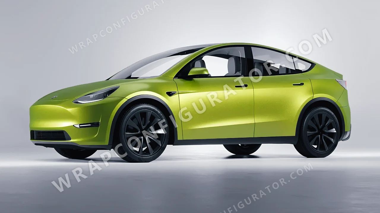 Green Tesla Model Y 2020 wrapped in KPMF Matt Dynamic Lime K75503