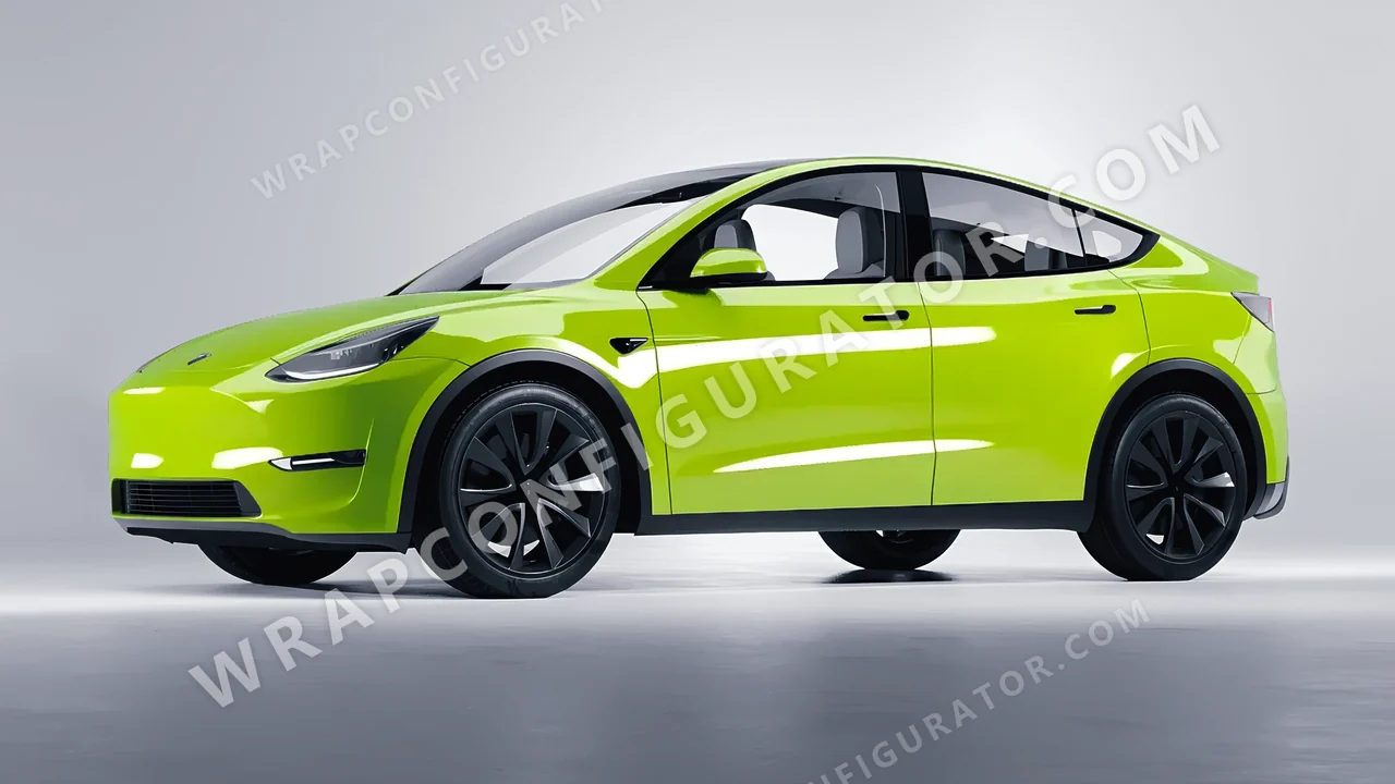 Green Tesla Model Y 2020 wrapped in KPMF Surge Green K75438
