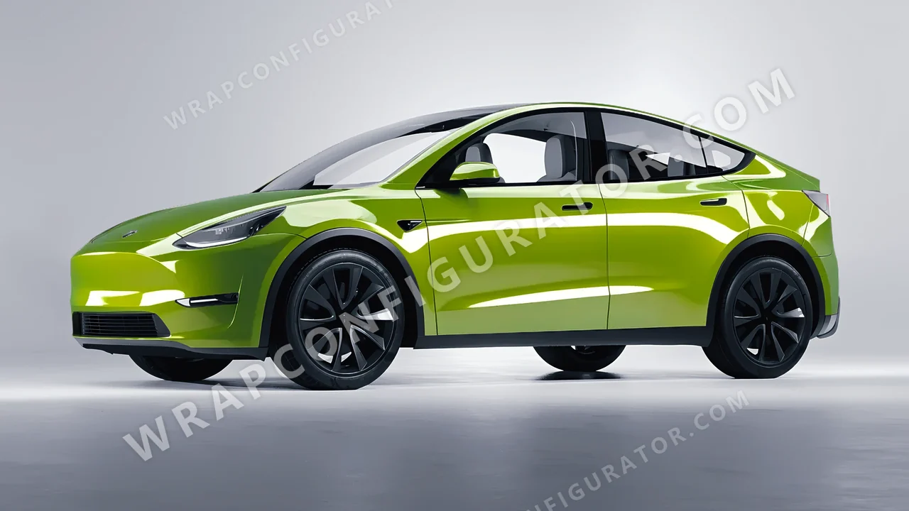 Green Tesla Model Y 2020 wrapped in ORACAL Algae Green 970RA-688G